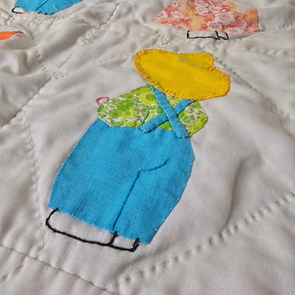 Vintage Handmade 1920s Sunbonnet Sue and‎ Overall Sam Quilt  Western Print Back